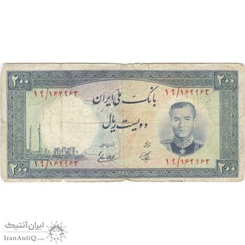 اسکناس 200 ریال 1337 - تک - F15 - محمد رضا شاه اسکناس 200 ریال 1337 - تک - F15 - محمد رضا شاه