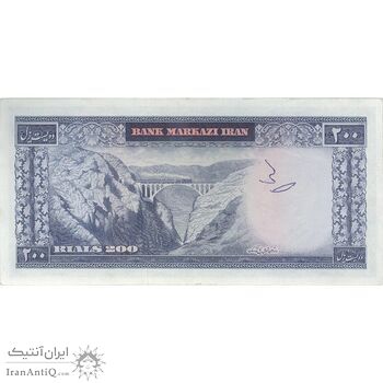 اسکناس 200 ریال (آموزگار - سمیعی) نوشته قرمز - تک - AU58 - محمد رضا شاه