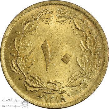 سکه 10 دینار 1318 برنز - MS63 - رضا شاه سکه 10 دینار 1318 برنز - MS63 - رضا شاه