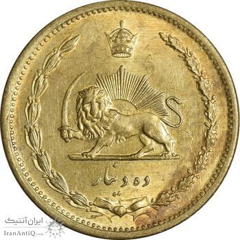 سکه 10 دینار 1319 برنز - MS62 - رضا شاه