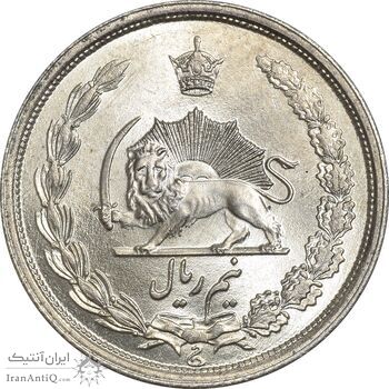 سکه نیم ریال 1313 - 3 تاریخ متوسط - MS64 - رضا شاه