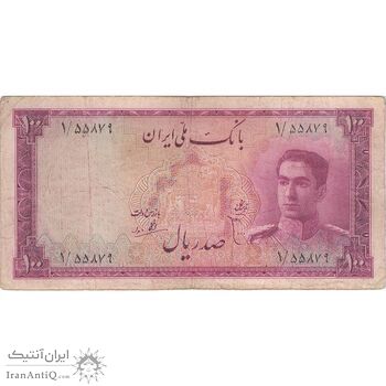 اسکناس 100 ریال سری سوم - تک - VF30 - محمد رضا شاه