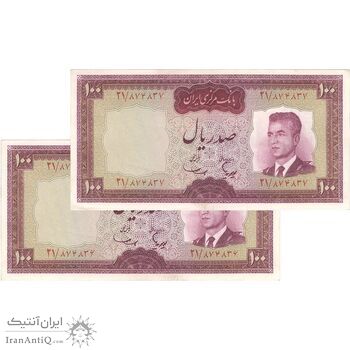 اسکناس 100 ریال (هویدا - سمیعی) - جفت - AU55 - محمد رضا شاه