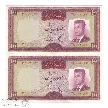 اسکناس 100 ریال (هویدا - سمیعی) - جفت - AU55 - محمد رضا شاه