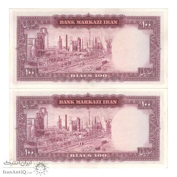 اسکناس 100 ریال (هویدا - سمیعی) - جفت - AU55 - محمد رضا شاه