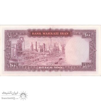 اسکناس 100 ریال (آموزگار - سمیعی) نوشته قرمز - تک - UNC62 - محمد رضا شاه