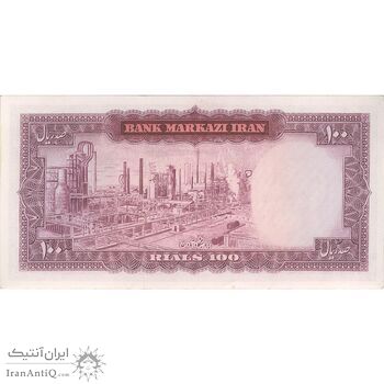اسکناس 100 ریال (آموزگار - سمیعی) نوشته قرمز - تک - UNC62 - محمد رضا شاه