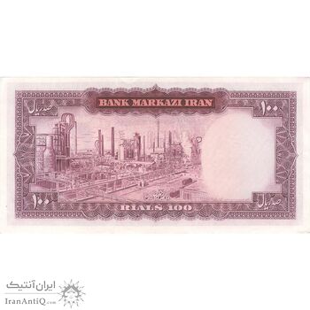 اسکناس 100 ریال (آموزگار - فرمان فرماییان) نوشته قرمز - تک - AU50 - محمد رضا شاه