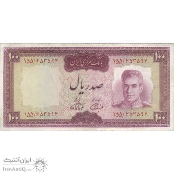 اسکناس 100 ریال (آموزگار - فرمان فرماییان) نوشته قرمز - تک - EF40 - محمد رضا شاه