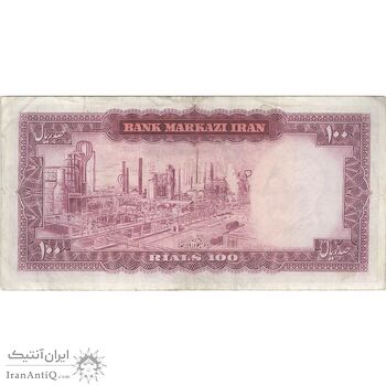 اسکناس 100 ریال (آموزگار - فرمان فرماییان) نوشته قرمز - تک - EF40 - محمد رضا شاه