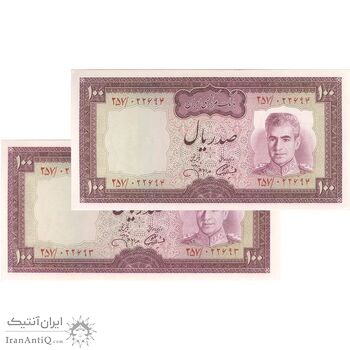 اسکناس 100 ریال (آموزگار - جهانشاهی) - جفت - UNC63 - محمد رضا شاه