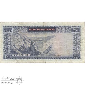 اسکناس 200 ریال (آموزگار - سمیعی) نوشته قرمز - تک - VF25 - محمد رضا شاه