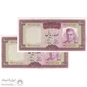اسکناس 100 ریال (آموزگار - سمیعی) نوشته قرمز - جفت - UNC62 - محمد رضا شاه