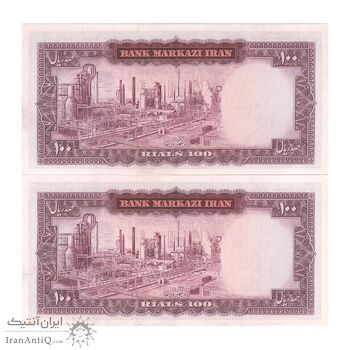 اسکناس 100 ریال (آموزگار - سمیعی) نوشته قرمز - جفت - UNC62 - محمد رضا شاه