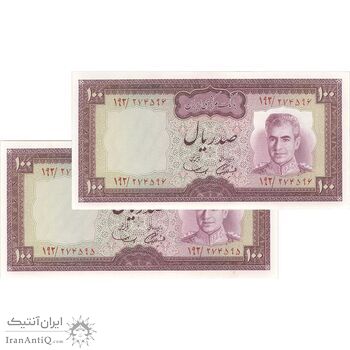 اسکناس 100 ریال (آموزگار - سمیعی) نوشته سیاه - جفت - UNC62 - محمد رضا شاه