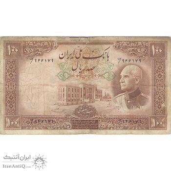 اسکناس 100 ریال پشت فارسی (مهر 1320) - تک - F - رضا شاه