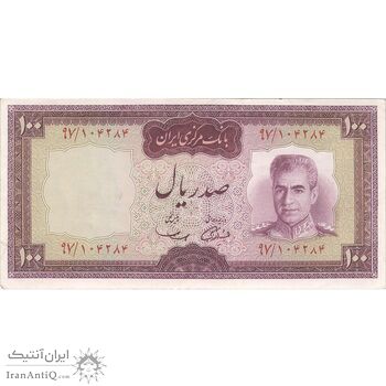 اسکناس 100 ریال (آموزگار - سمیعی) نوشته قرمز - تک - EF45 - محمد رضا شاه