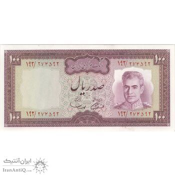 اسکناس 100 ریال (آموزگار - سمیعی) نوشته سیاه - تک - UNC63 - محمد رضا شاه