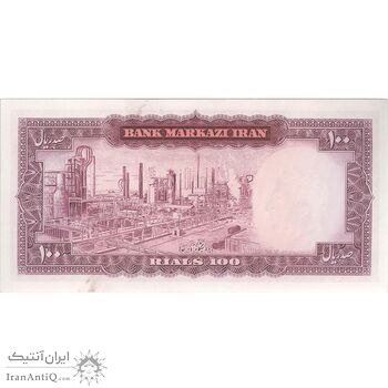 اسکناس 100 ریال (آموزگار - سمیعی) نوشته سیاه - تک - UNC63 - محمد رضا شاه