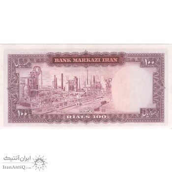 اسکناس 100 ریال (آموزگار - سمیعی) نوشته قرمز - تک - UNC62 - محمد رضا شاه