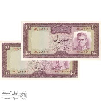 اسکناس 100 ریال (آموزگار - جهانشاهی) - جفت - UNC63 - محمد رضا شاه