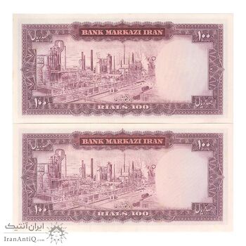 اسکناس 100 ریال (آموزگار - جهانشاهی) - جفت - UNC63 - محمد رضا شاه