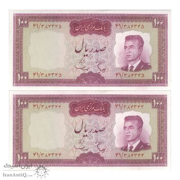 اسکناس 100 ریال (هویدا - سمیعی) - جفت - UNC62 - محمد رضا شاه