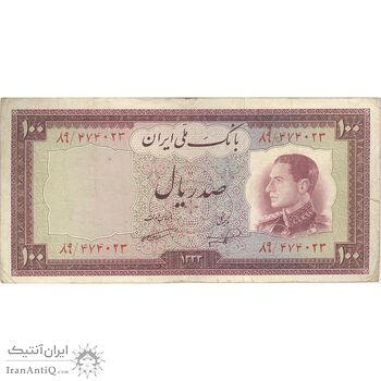 اسکناس 100 ریال 1333 - تک - VF25 - محمد رضا شاه