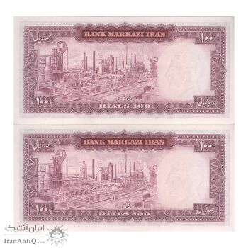 اسکناس 100 ریال (آموزگار - جهانشاهی) - جفت - UNC62 - محمد رضا شاه