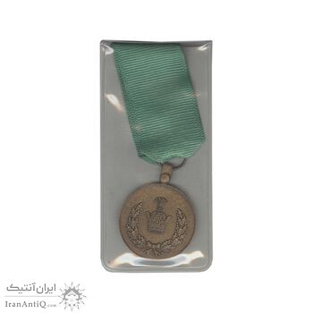 مدال برنز خدمت (دو رو تاج) - ضرب SPORRONG (با روبان و کاور فابریک بزرگ) - UNC - رضا شاه