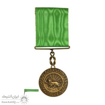 مدال برنز بپاداش خدمت (با روبان و جعبه فابریک) - UNC - رضا شاه