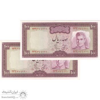 اسکناس 100 ریال (آموزگار - جهانشاهی) - جفت - UNC63 - محمد رضا شاه