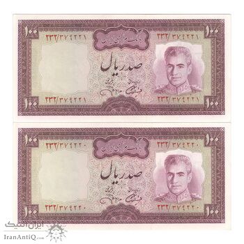 اسکناس 100 ریال (آموزگار - جهانشاهی) - جفت - UNC63 - محمد رضا شاه