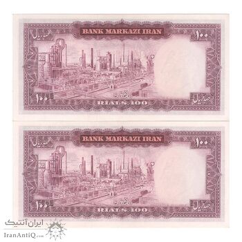 اسکناس 100 ریال (آموزگار - جهانشاهی) - جفت - UNC63 - محمد رضا شاه