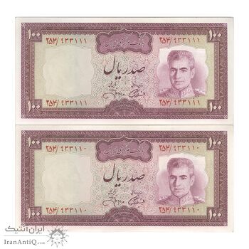 اسکناس 100 ریال (آموزگار - جهانشاهی) - جفت - AU58 - محمد رضا شاه