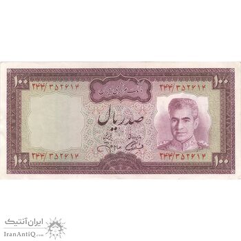 اسکناس 100 ریال (آموزگار - جهانشاهی) - تک - EF45 - محمد رضا شاه