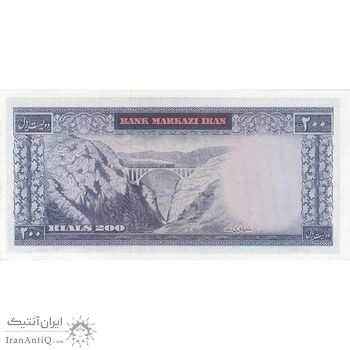اسکناس 200 ریال (آموزگار - سمیعی) نوشته قرمز - تک - UNC64 - محمد رضا شاه