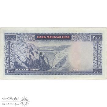 اسکناس 200 ریال (آموزگار - سمیعی) نوشته قرمز - تک - AU50 - محمد رضا شاه