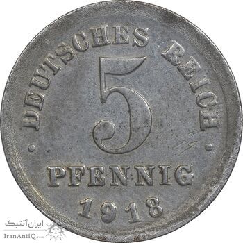 سکه 5 فینیگ 1918J ویلهلم دوم - EF45 - آلمان