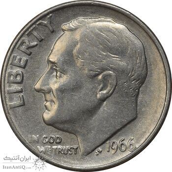 سکه 1 دایم 1966 روزولت - AU58 - آمریکا سکه 1 دایم 1966 روزولت - AU58 - آمریکا
