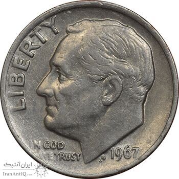سکه 1 دایم 1967 روزولت - AU58 - آمریکا سکه 1 دایم 1967 روزولت - AU58 - آمریکا