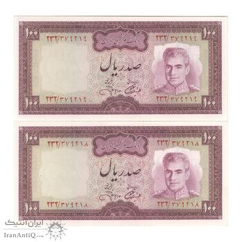 اسکناس 100 ریال (آموزگار - جهانشاهی) - جفت - UNC62 - محمد رضا شاه