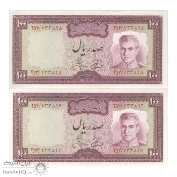 اسکناس 100 ریال (آموزگار - جهانشاهی) - جفت - AU58 - محمد رضا شاه