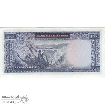 اسکناس 200 ریال (آموزگار - فرمان فرماییان) نوشته سیاه - تک - AU58 - محمد رضا شاه