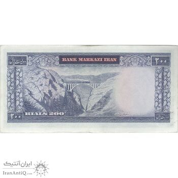 اسکناس 200 ریال (آموزگار - سمیعی) نوشته قرمز - تک - AU58 - محمد رضا شاه