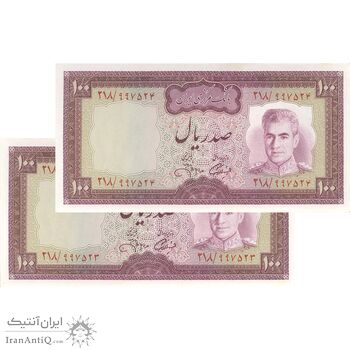اسکناس 100 ریال (آموزگار - جهانشاهی) - جفت - UNC63 - محمد رضا شاه