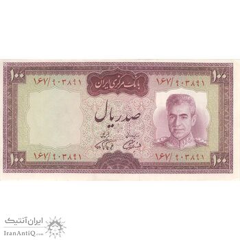 اسکناس 100 ریال (آموزگار - فرمان فرماییان) نوشته قرمز - تک - EF45 - محمد رضا شاه