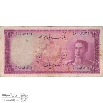 اسکناس 100 ریال سری سوم - تک - VF25 - محمد رضا شاه