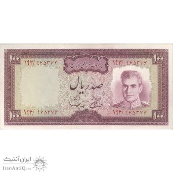 اسکناس 100 ریال (آموزگار - سمیعی) نوشته سیاه - تک - UNC61 - محمد رضا شاه