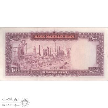 اسکناس 100 ریال (آموزگار - سمیعی) نوشته سیاه - تک - UNC61 - محمد رضا شاه